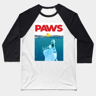 Paws Cat and Yellow Rubber Duck Teal Blue Water Funny Parody Baseball T-Shirt